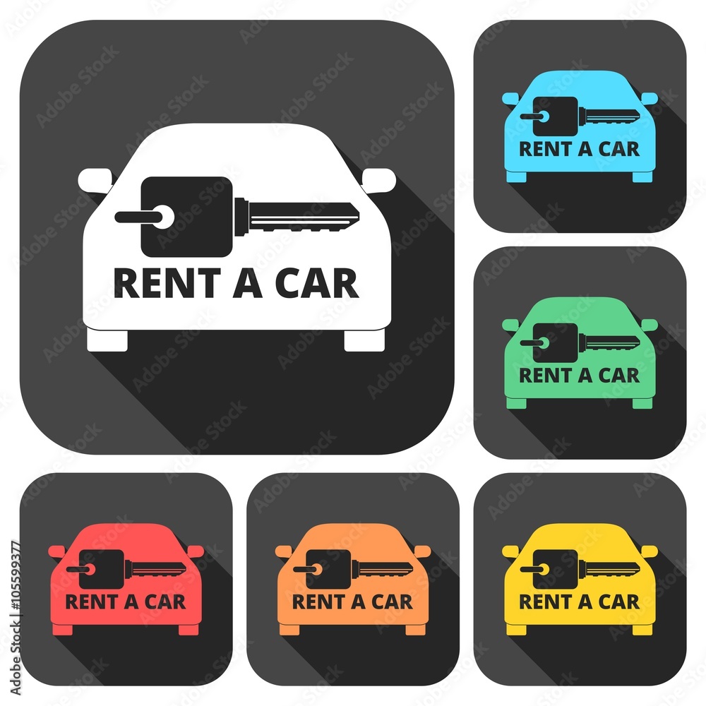 Rent a Car Transportation design icons set with long shadow