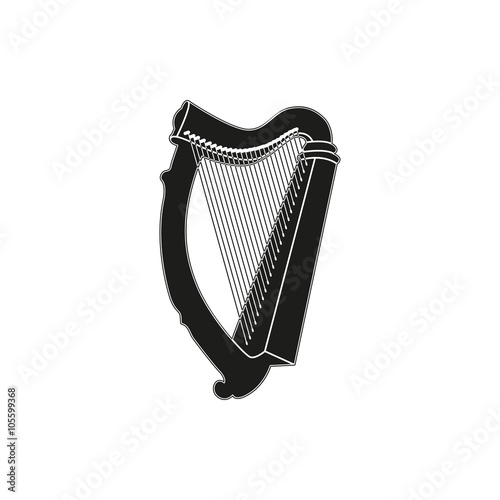 Tela Vector illustration of harp on white background