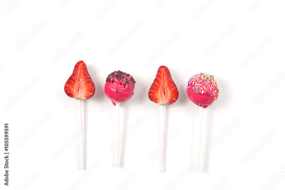 Pink cakepops and strawberries Pink cakepops and strawberries