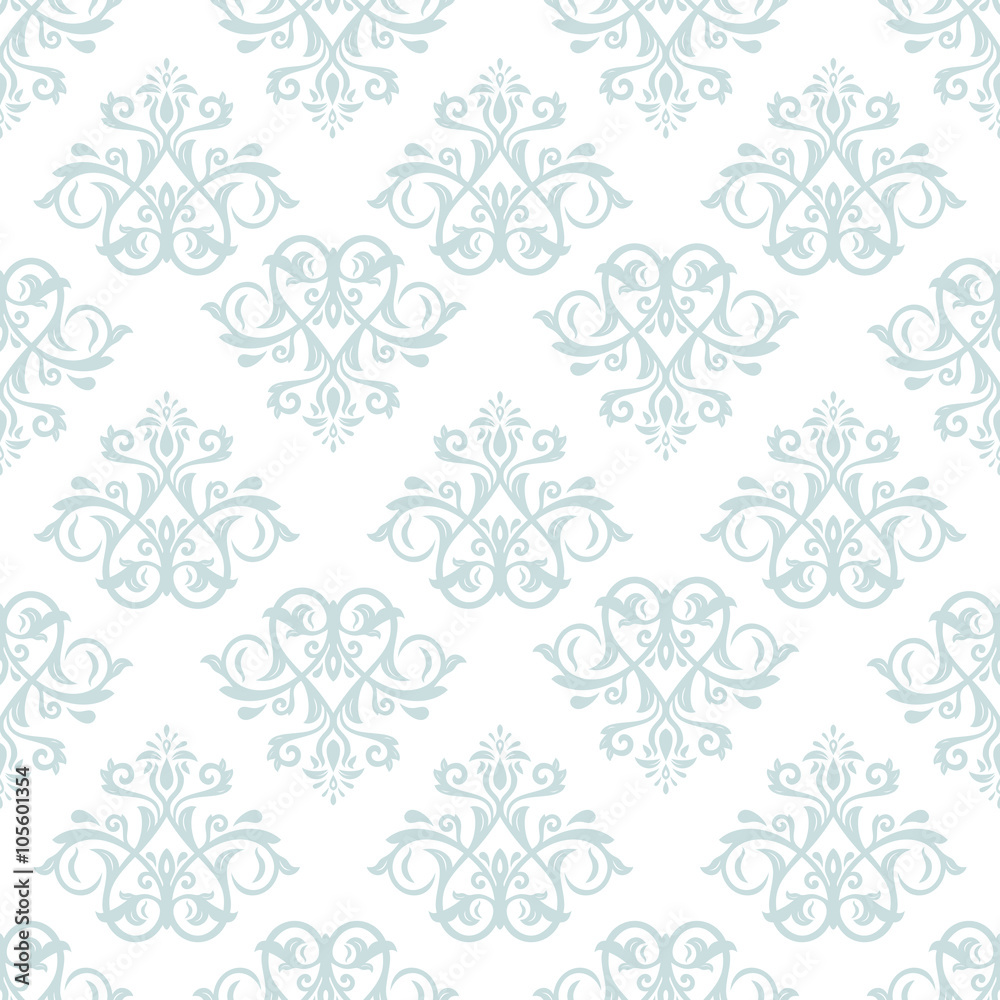 Seamless oriental ornament in the style of baroque. Traditional classic vector light blue pattern