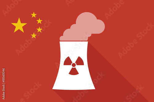 China long shadow flag with a nuclear power station
