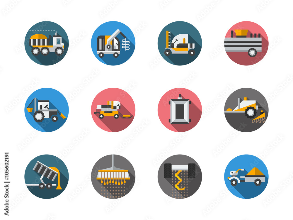 Equipment for farming round color vector icons