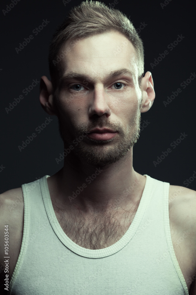 Naklejka premium Natural male beauty concept. Close up portrait of handsome man