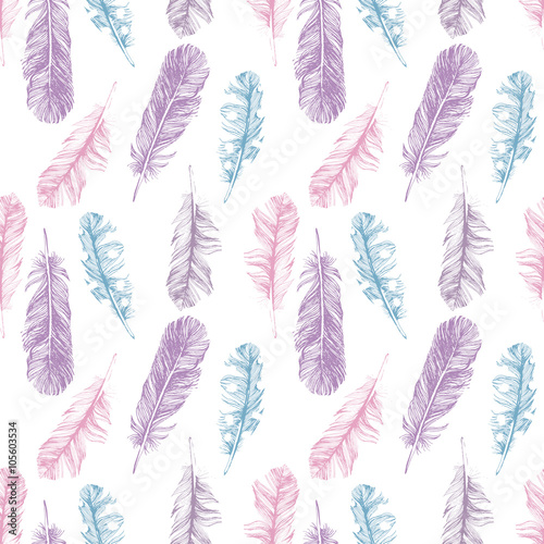 pattern with hand drawn feathers