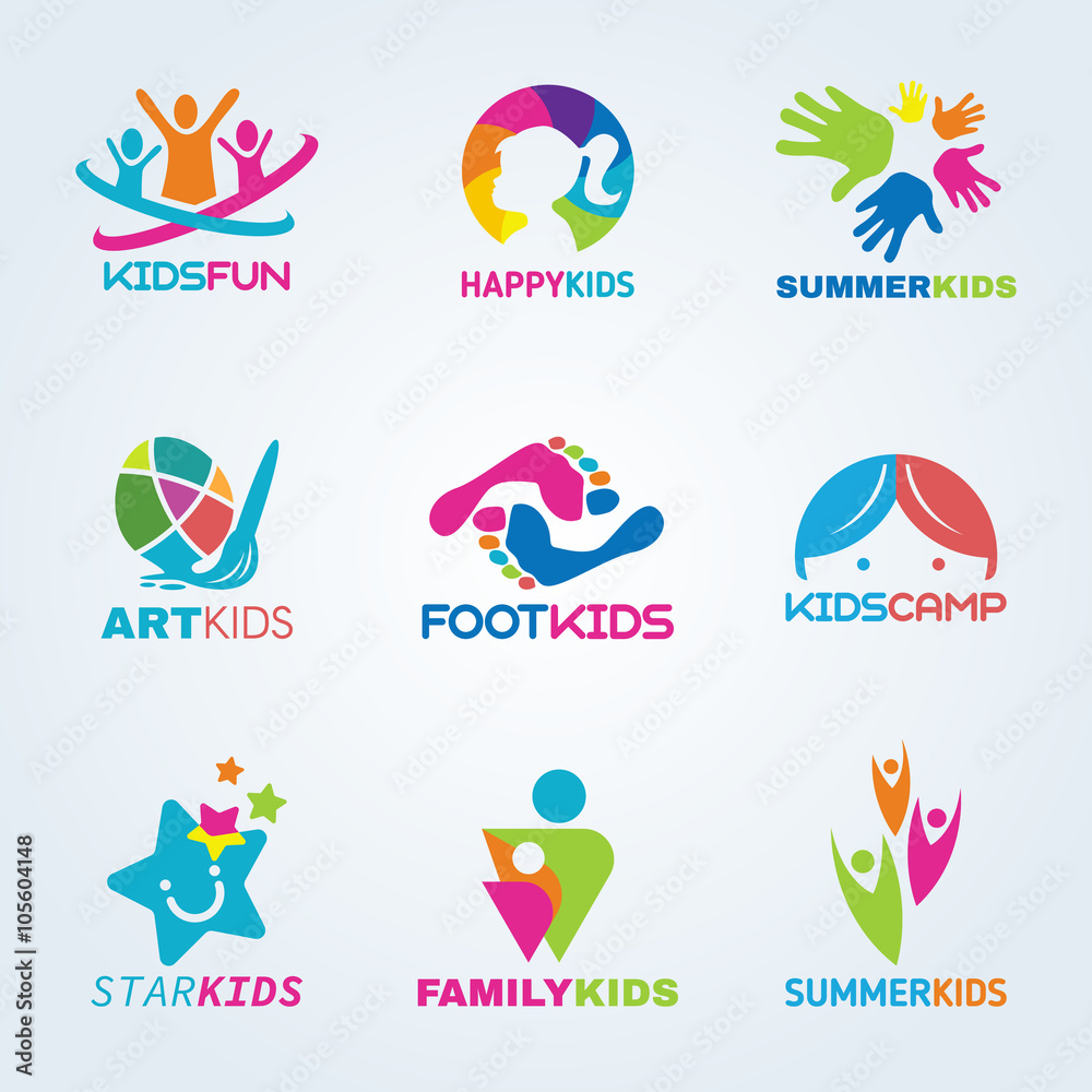 Vetor do Stock: Kids child art and fun logo vector set design | Adobe Stock