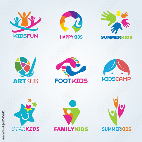 Kids child art and fun logo vector set design