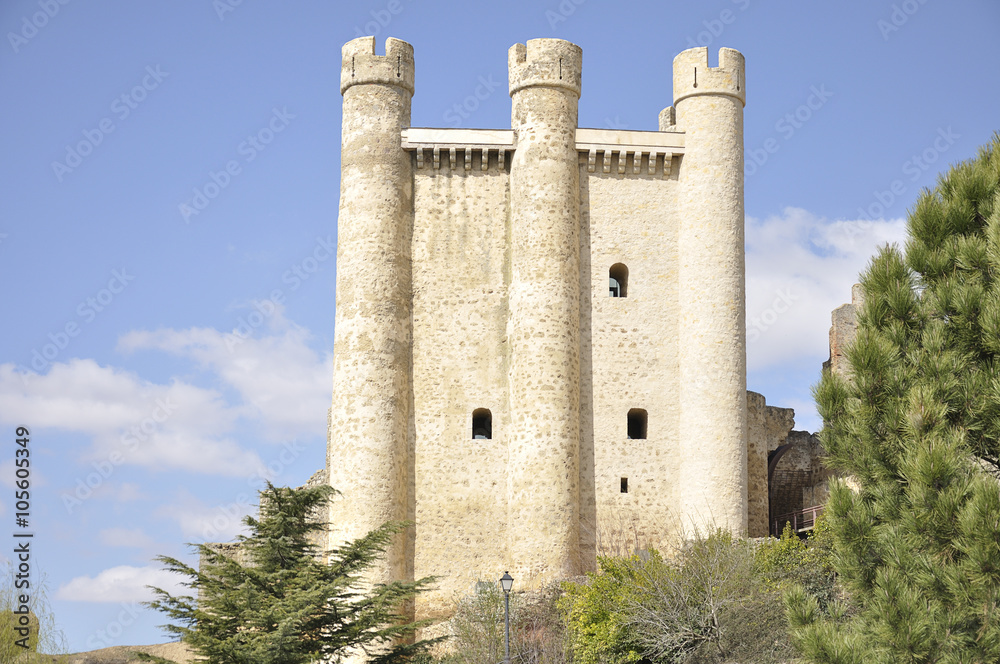 Tower of the Castle of Valencia de Don Juan, built in gothic-military style, Leon, Spain