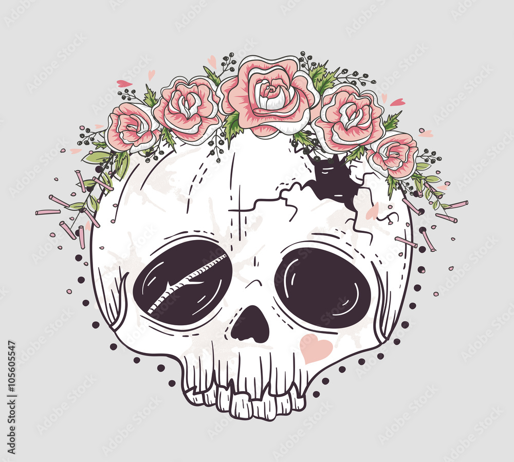 Cute Tattoo Style Skull With
