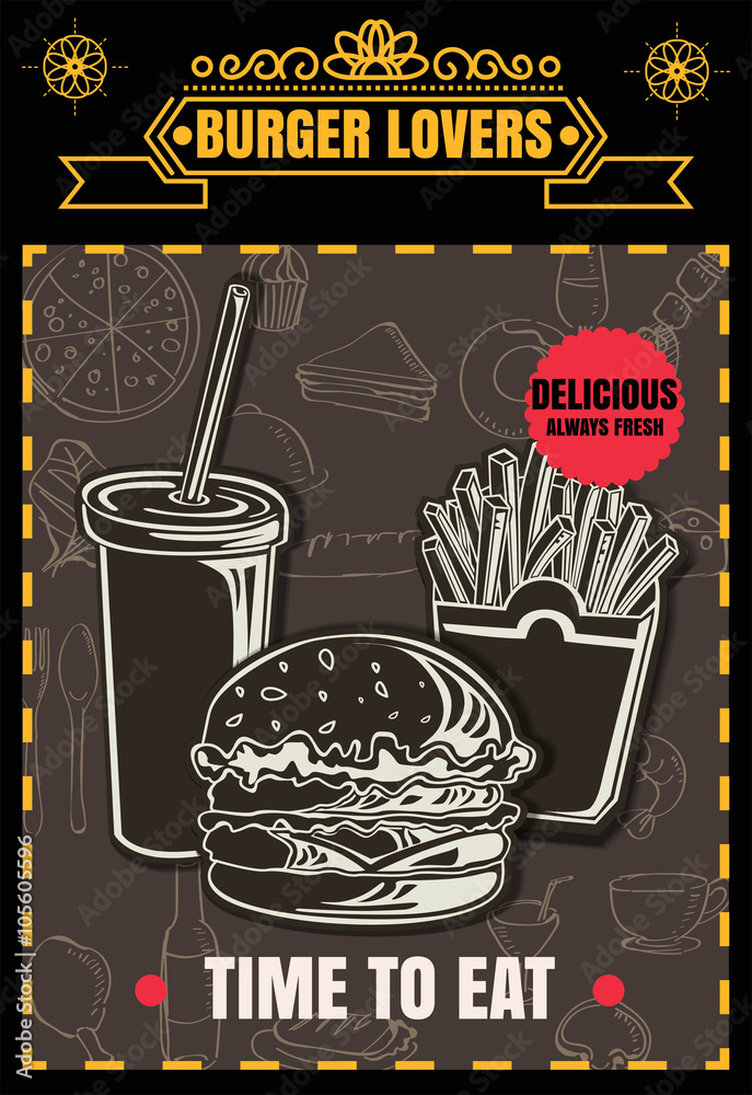 Brochure or poster Restaurant  food menu with Chalkboard Backgro