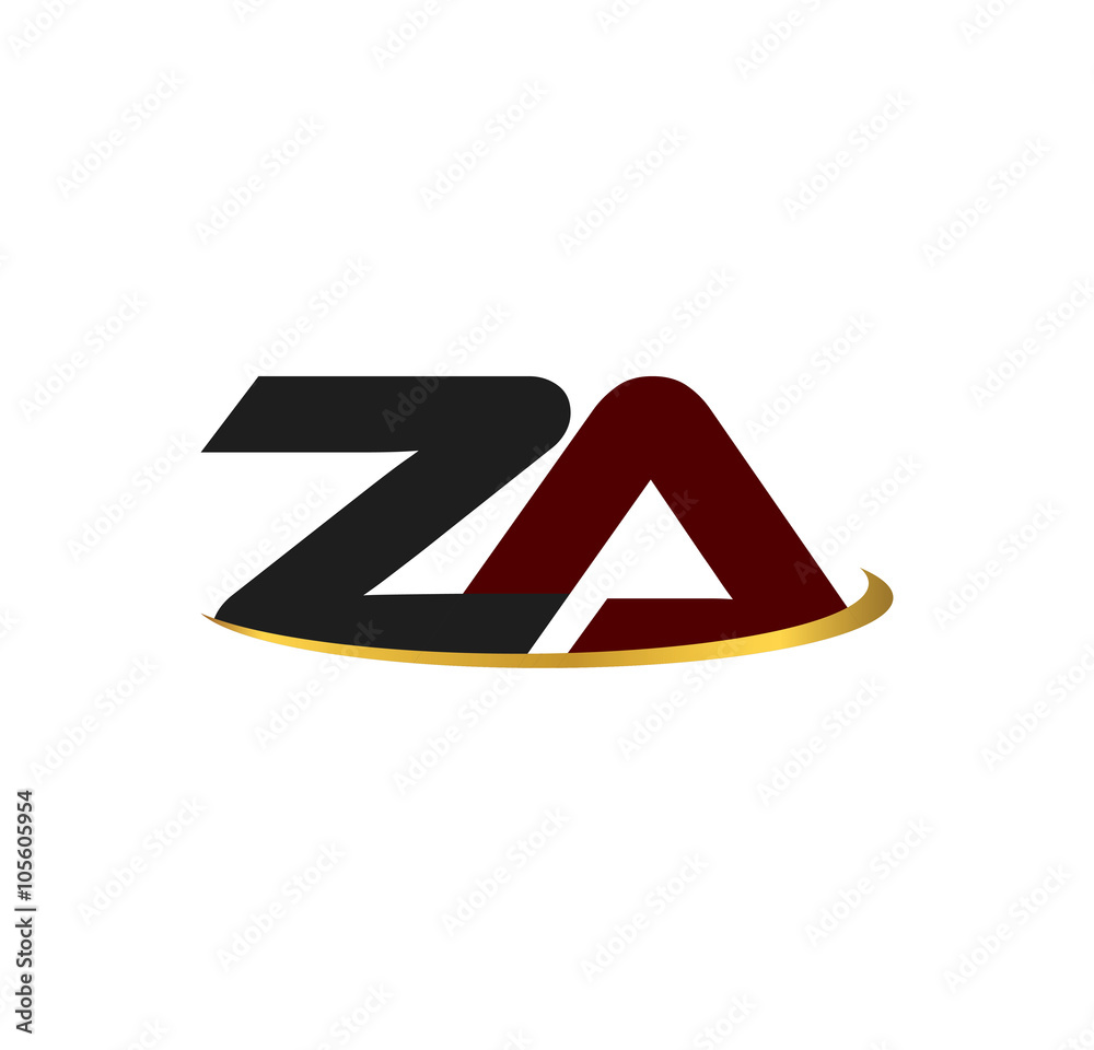 ZA alphabet in grey and red with golden curve ZA alphabet in grey and red with golden curve