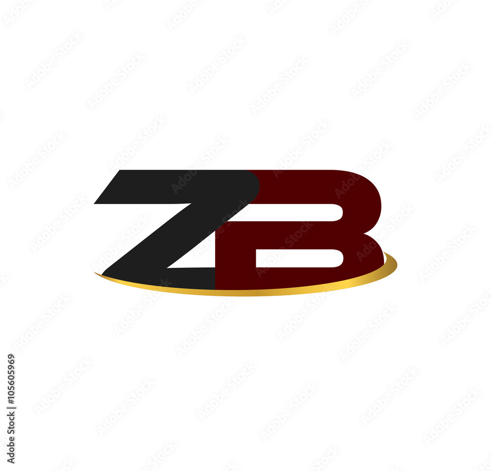 ZB alphabet in grey and red with golden curve