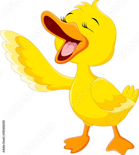 Cute duck laugh cartoon isolated on white background