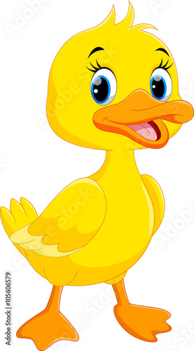 Fotografie, Obraz Cute duck cartoon isolated on white background