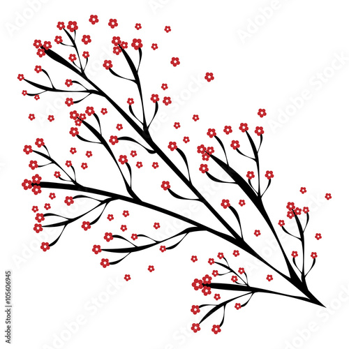 Branch of a tree with red flowers