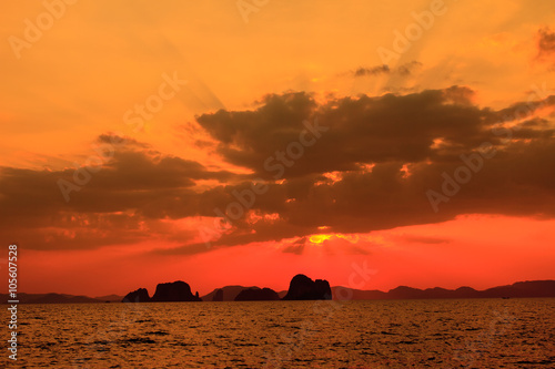 Sunset at seaside beach in Krabi,Thailand.