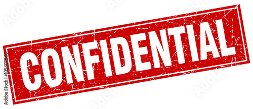 confidential red square grunge stamp on white