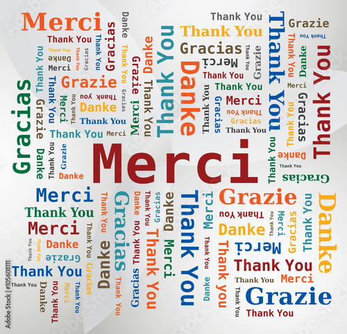 Merci - Thank You - Danke - Grazie - Gracias Nuage de Mots 5 Langues Français Anglais Italien Allemand Espagnol Fond Clair

