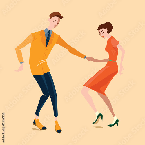 Young couple dancing lindy hop, vector illustration in a flat style