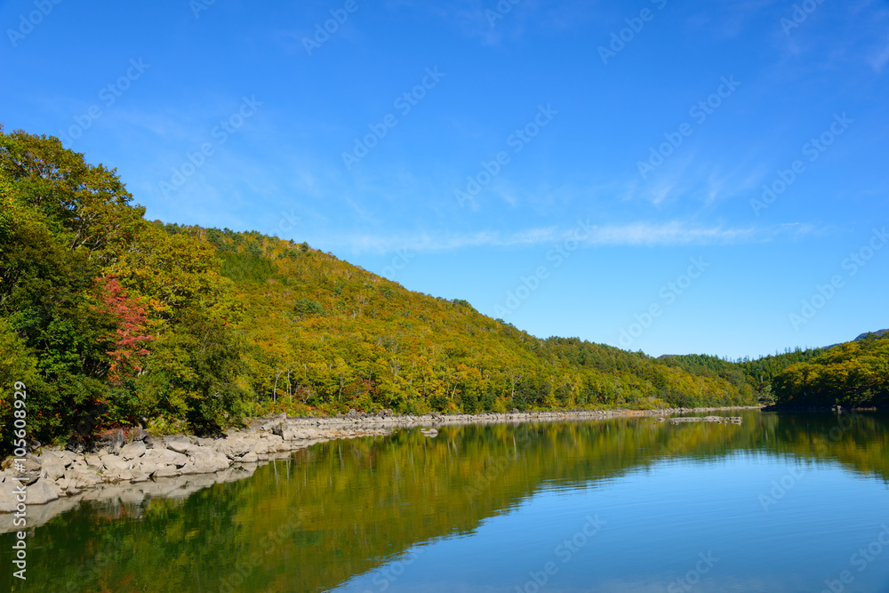 Biwa pond, Shiga Highlands in autumn in Nagano, Japan
