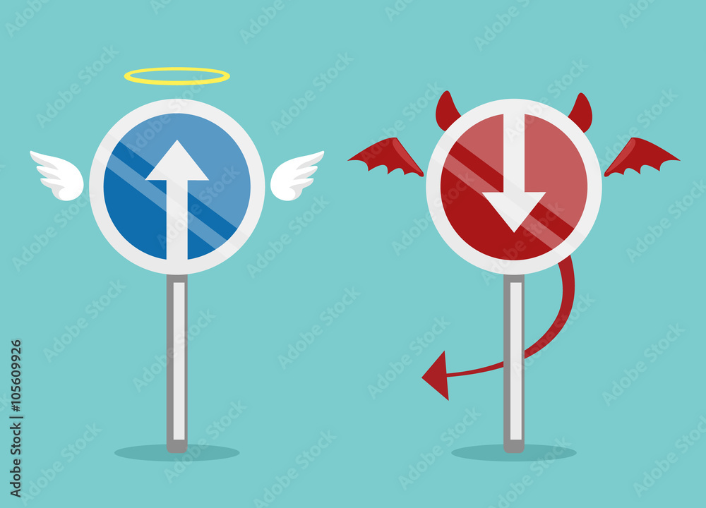 Angel and devil symbol. Vector flat illustration Angel and devil symbol. Vector flat illustration