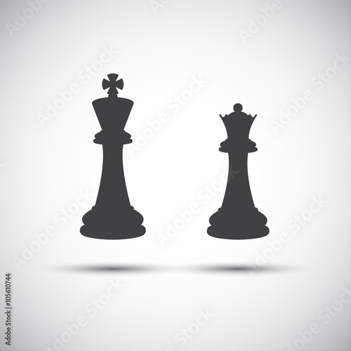 Simple icons chess pieces, king and queen