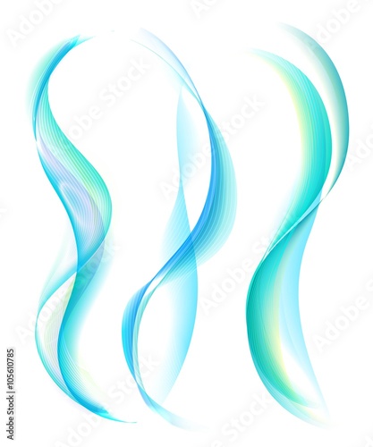 Smooth turquoise smoke isolated on white background. Collection of smoke rule lines. Abstract smoke and wave background with bokeh. Template for banner, flyer. Vector Illustration