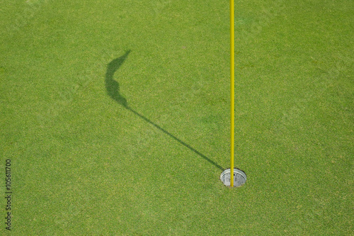 Golf green with hole and flag