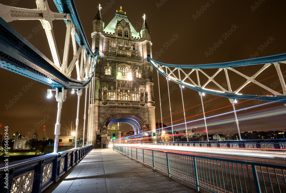 Obraz premium Auf der Tower Bridge in London bei Nacht