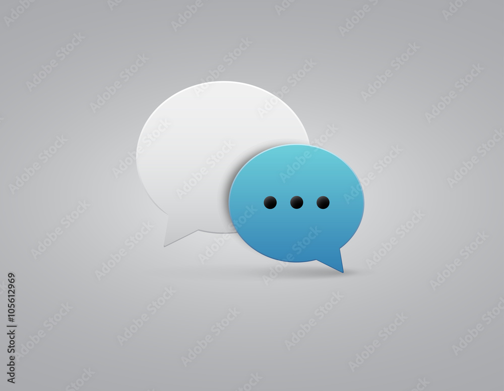 Obraz premium Vector button blue and white speech bubbles icon with gray shadow on white background