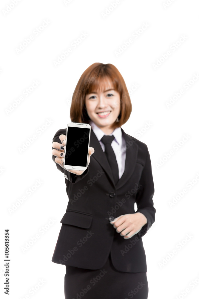 asian business woman using her smartphone on white background asian business woman using her smartphone on white background