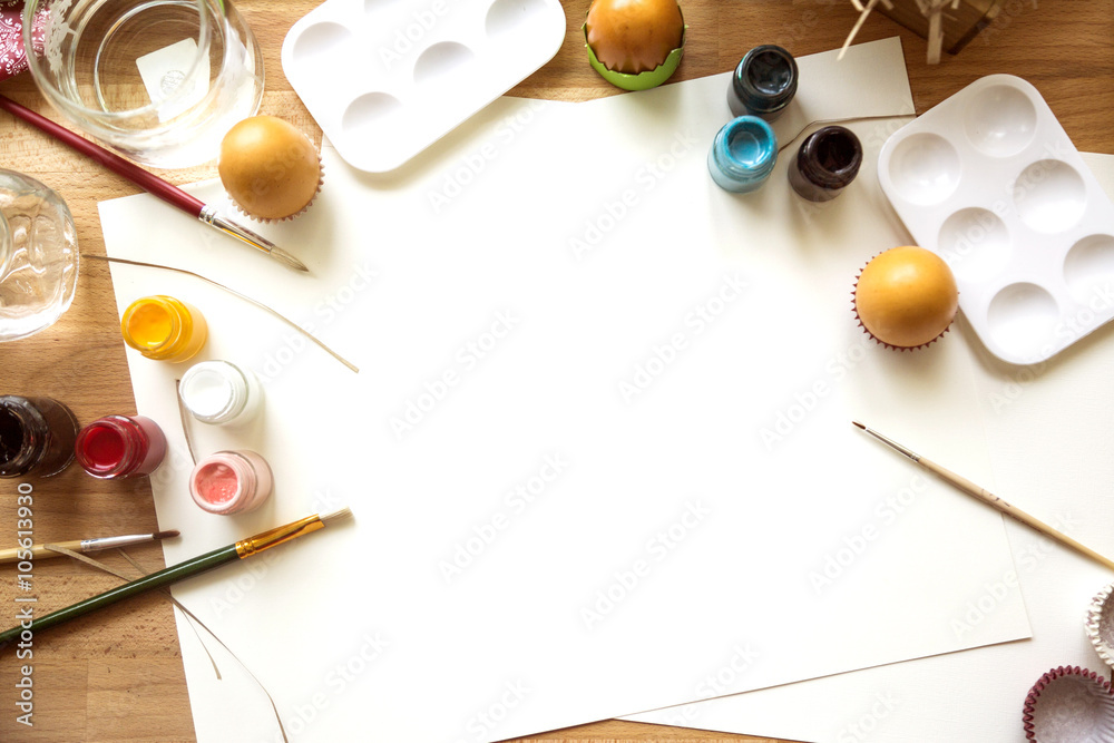 Coloring Easter Eggs for easter day concept - obrazy, fototapety, plakaty 