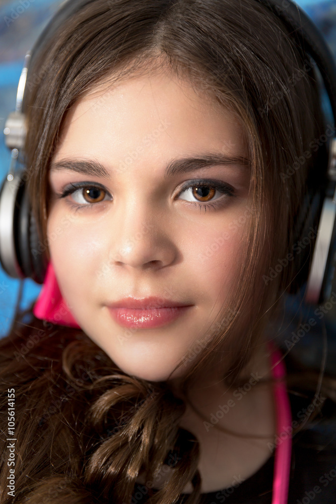 Cute Stylish Caucasian Tween Wearing Headphones Cute Stylish Caucasian Tween Wearing Headphones