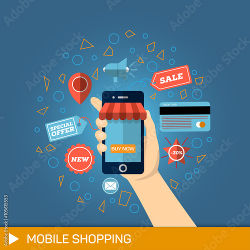 Hand with phone. Online shopping