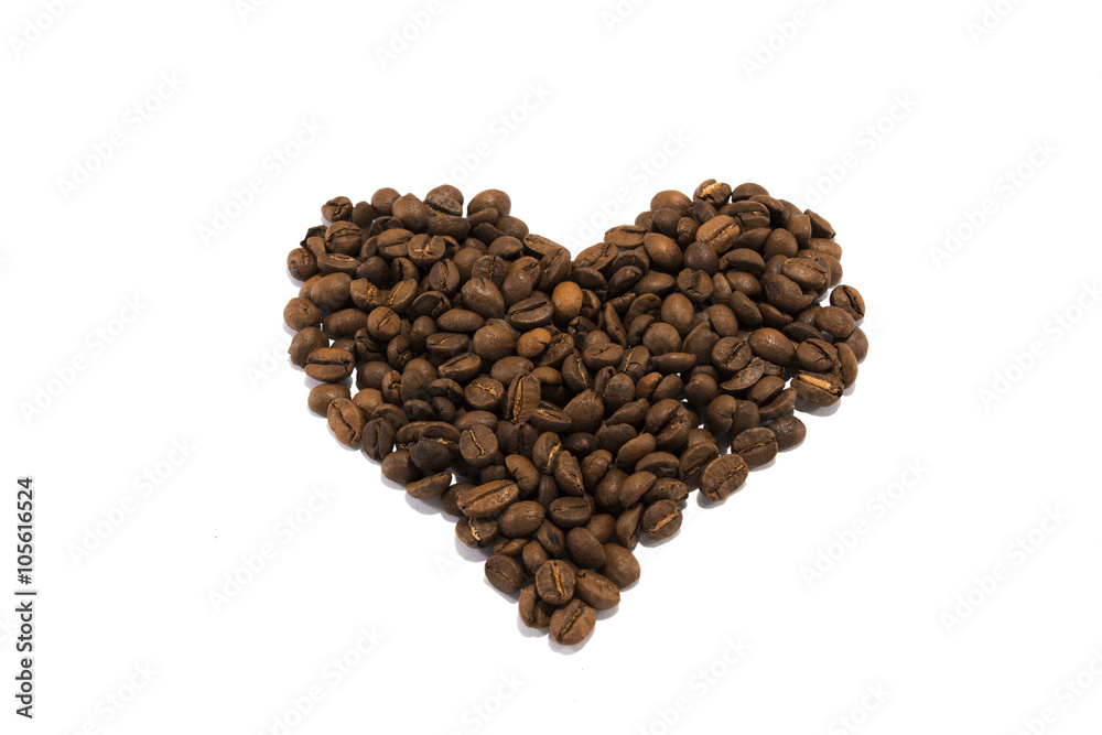 Heart made of roasted coffee beans Heart made of roasted coffee beans