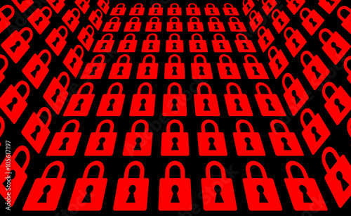 Abstract pattern of data protection padlocks in green on a black background