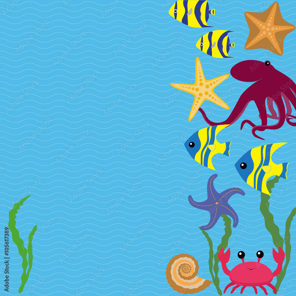 Vector card with sea animals Vector card with sea animals
