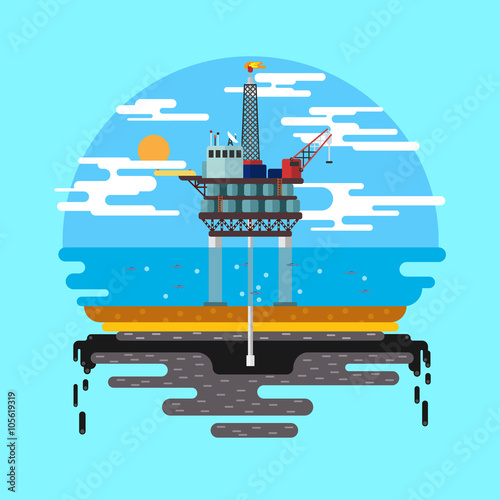 Oil platform sea Vector flat