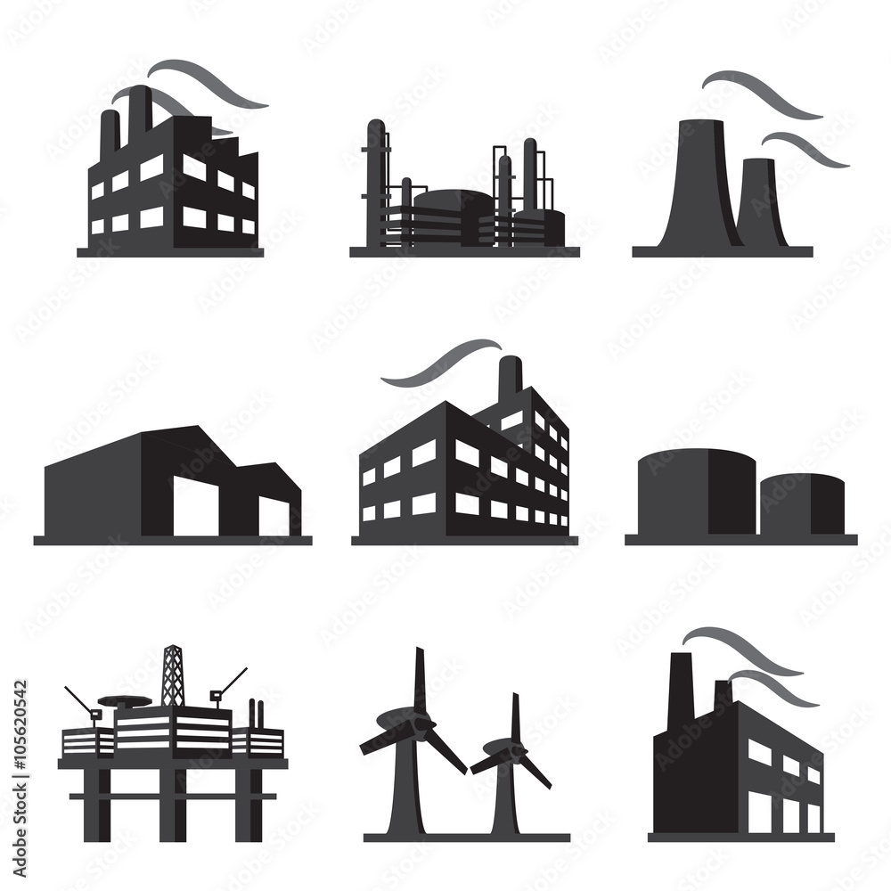 Fototapeta Industrial building factory icon set