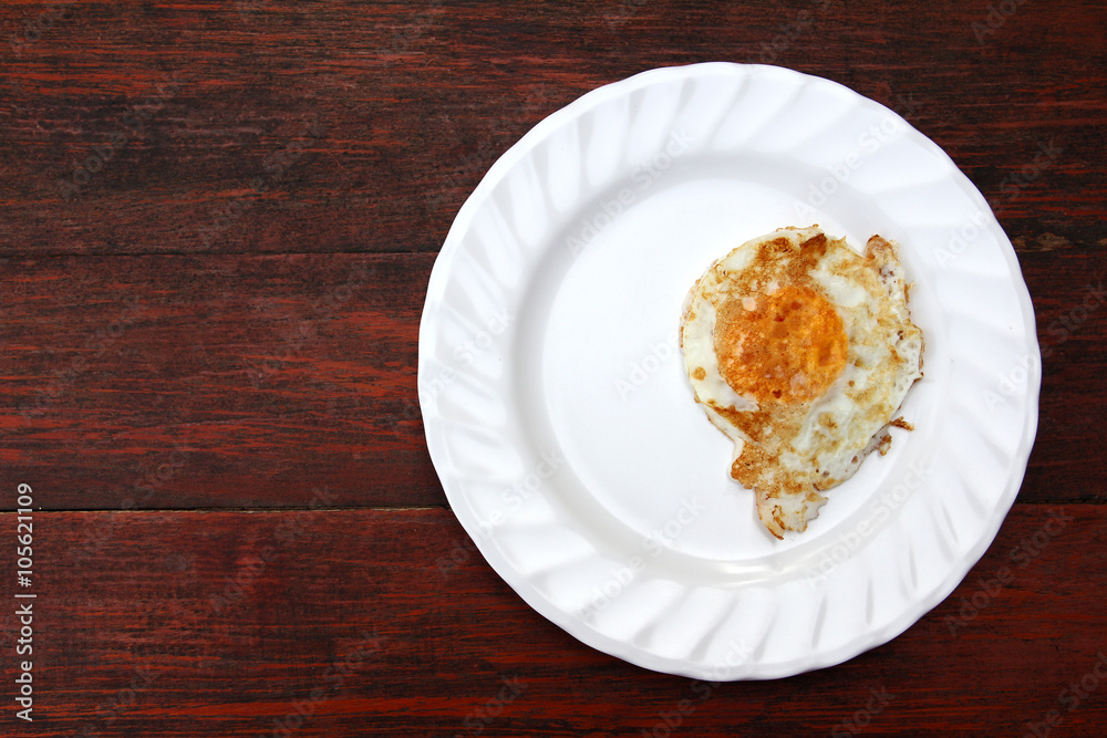 Fried egg on white dish