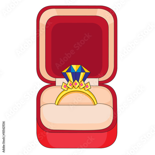 gold ring in a red gift box vector illustration