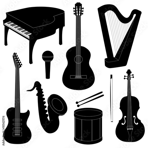 Set of musical instruments silhouettes