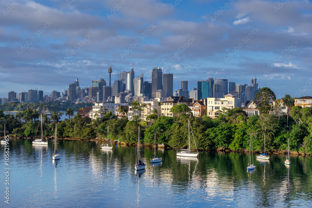 Looking across Mosman Bay to the Central business district of Sydney