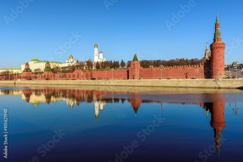 Moscow Kremlin in the beautiful day reflected in the river