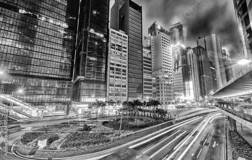 HONG KONG - APRIL 3, 2014: Black and white modern skyline at nig