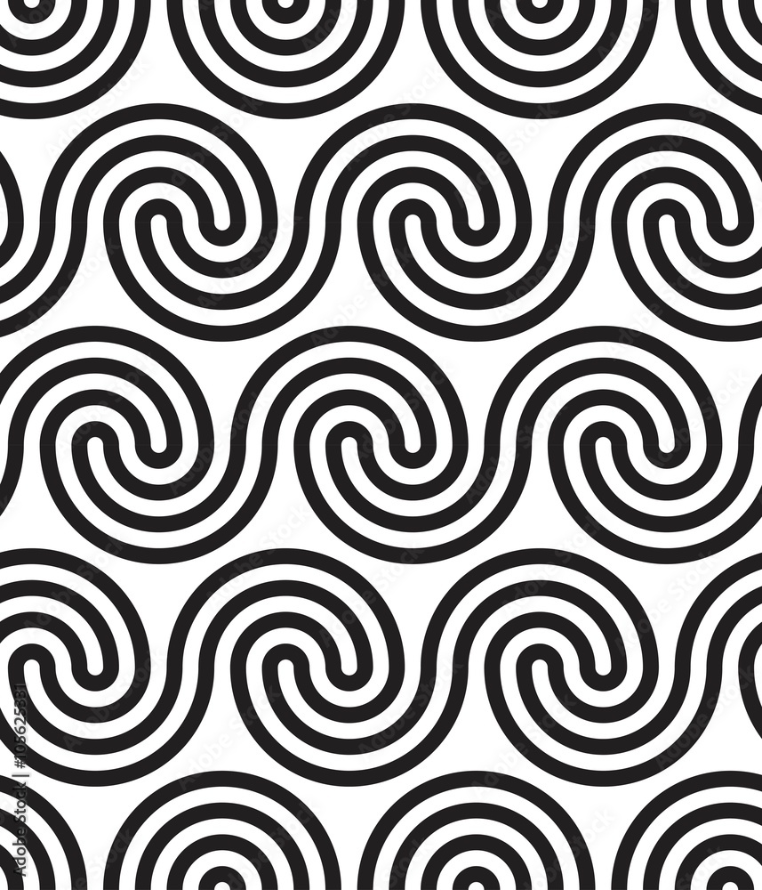 Vector seamless texture. Modern abstract background. Monochrome geometry of curved lines.