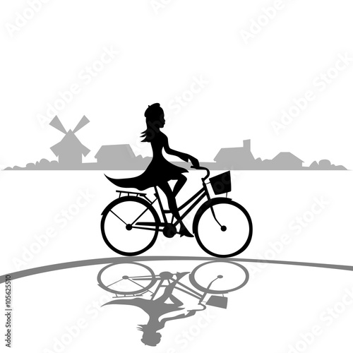 Photography Woman Ride Bicycle Elegant Silhouette Fashion Dress