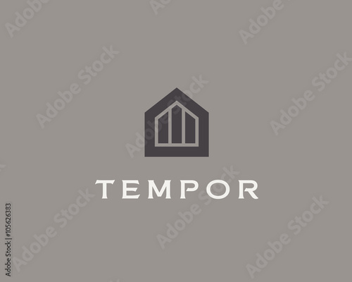 Abstract house logo design template. Premium real estate finance sign. Universal business foundation mount rock vector icon