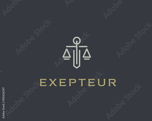 Law firm line trend logo icon vector design. Universal legal, lawyer, scales sword column idea creative premium symbol. 