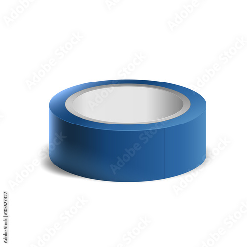 Roll of blue insulating plastic duct tape isolated on white