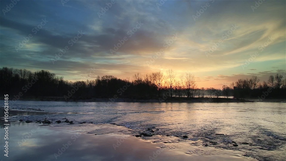 Tranquil and colorful dawn at the Rhone river near Lyon, France. Tranquil and colorful dawn at the Rhone river near Lyon, France.
